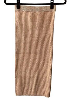 Forever 21 Solid Tan Ribbed Knit Midi Skirt Size Small